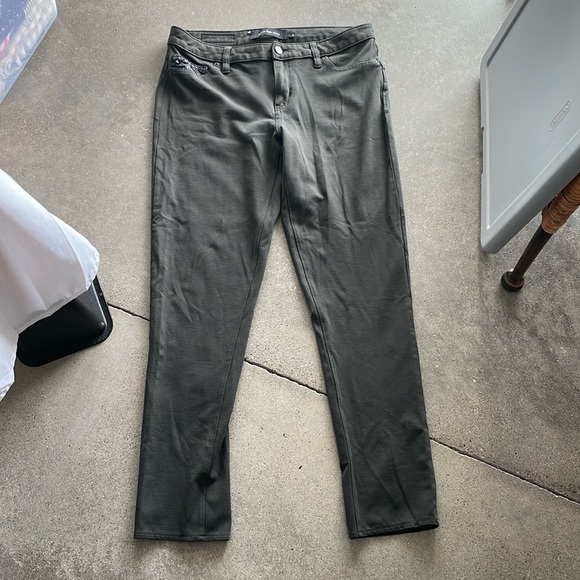 CALVIN KLEIN JEANS Army Green Taper Pants Stretch Logo Pockets Women's 10 - Picture 2 of 6